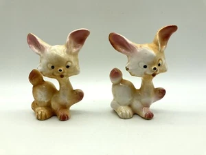 2 Vtg Ceramic Bunny Rabbits Figurines Crazy Kitsch Face Long Neck Easter 3.5” T - Picture 1 of 13