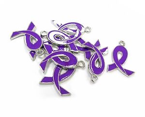 Ribbon Cancer Charms Awareness Pancreatic Purple Charms 21mm x15mm 10 pcs