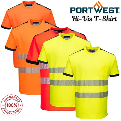 Portwest PW3 Hi Vis Cotton Comfort T-Shirt Moisture Wicking Summer T-Shirt T181 - Image 1 of 4