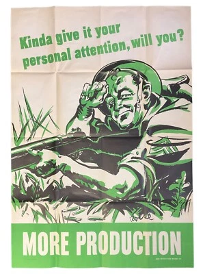 Póster Original Segunda Guerra Mundial Atención Personal Más Producción 1944 Soldado Ejército de Estados Unidos § - Imagen 1 de 4