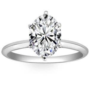 VS 2CT Platinum Oval Diamond 6-Prong Solitaire Engagement Ring Lab Grown - Picture 1 of 6