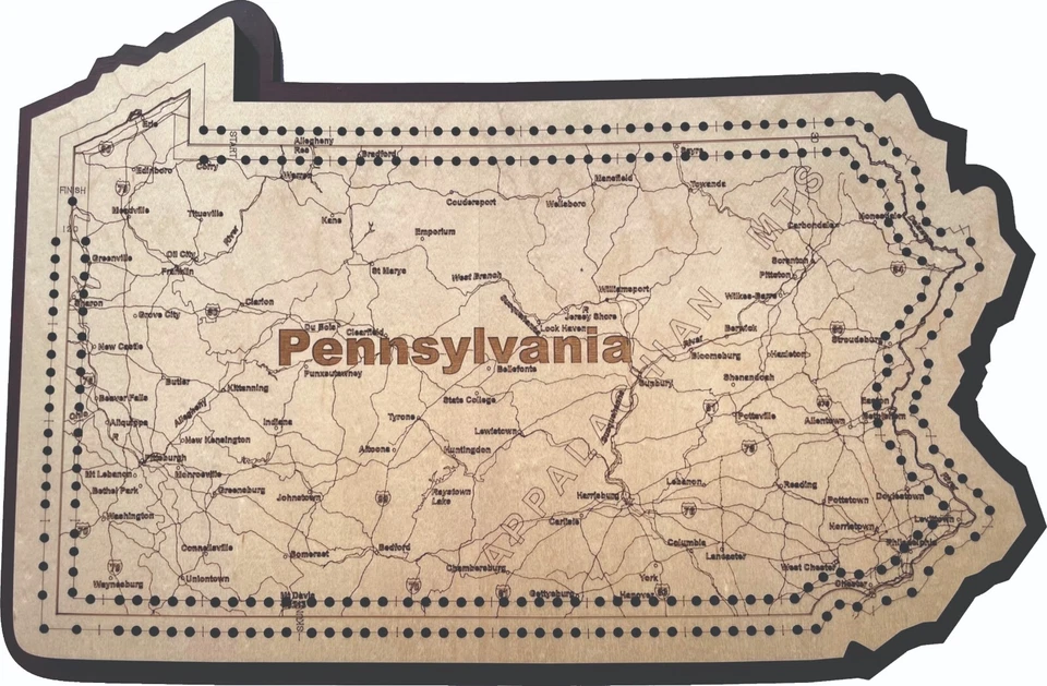 Pennsylvania State Shape Road Map Cribbage Board - Image 1 of 1