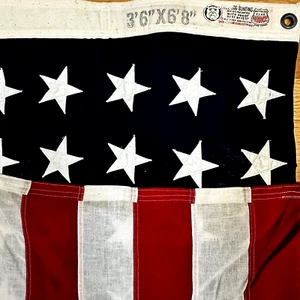 Vintage American Flag 48 Star Dettras Bull Dog Bunting USA Stitched Stars - Picture 1 of 16