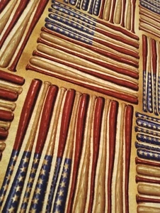 PAtriotic Americana Red White Blue Baseball Bats Fabric Cotton Half Yard - Picture 1 of 2