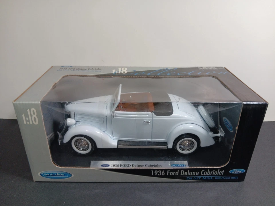 Coche modelo fundido a presión Welly 1936 blanco Ford Deluxe Cabriolet 1:18 nuevo en caja Foto 1 de 1