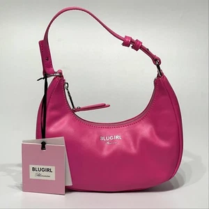 BLUGIRL BLUMARINE Women Fluo Fuchsia Mini Handheld Crescent Hobo Bag + Logo Bag - Picture 1 of 17