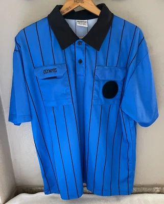 Camisa de árbitro Olympus para hombre azul negro a rayas manga corta grande Foto 1 de 4