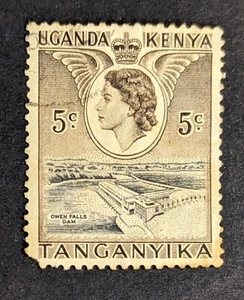 Uganda Kenya Tanganyika 5c 1954 postage stamp Owen Falls Dam - Queen Elizabeth - Picture 1 of 2