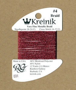 Kreinik Metallic Thread - 12 Yards of #031 Crimson VF #4 Braid #B938 - Picture 1 of 2