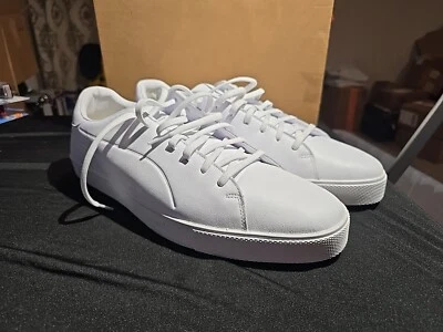 Zapatos de golf PUMA Fusion clásicos sin clavos para hombre 14 zapatillas de cuero blancas 376982-01 Foto 1 de 4