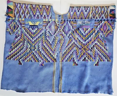Vintage Maya Guatemalteco Huipil Tejido Bordado a Mano Textil Azul Foto 1 de 4