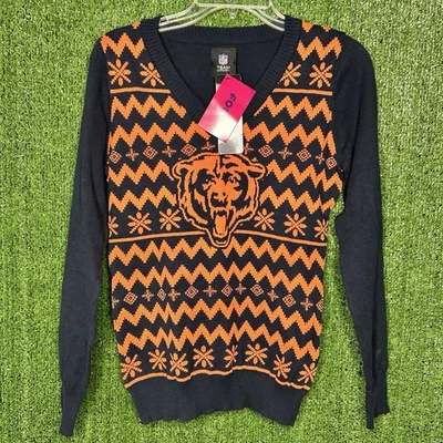 Mujeres NFL Chicago Bears Feo Suéter Vacaciones Cuello en V Navidad Pequeño C29 Foto 1 de 4