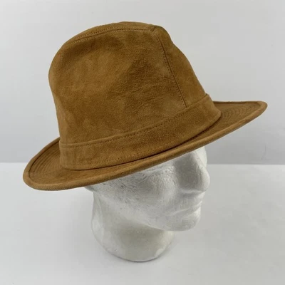 Chapéu Fedora Churchill Ltd. Couro Genuíno Camurça Tamanho 7 Marrom Vintage - Imagem 1 de 4