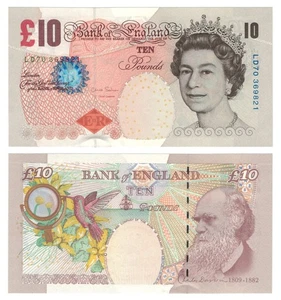 England/Great Britain 10 Pounds (2012) QE II/Charles Darwin - p389d, B199d UNC - Picture 1 of 3