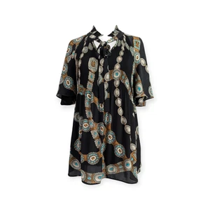 Top túnica plisada negra con estampado de cinturón LRL para mujer Southwest - Imagen 1 de 9