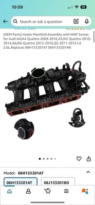 06H133201AT 进气歧管组件 适用于奥迪 A4 quattro 2009 - 16 缺少片 — 第 1/4 张图片