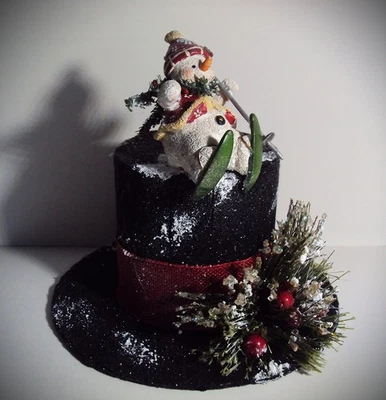 primitive folk art handmade Christmas prim snowman Hat vintage farmhouse display - Image 1 of 4