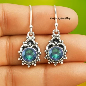 Mystic Topaz Gemstone 925 sterling silver handmade Dangle Drop Earrings 1.50" - Picture 1 of 3