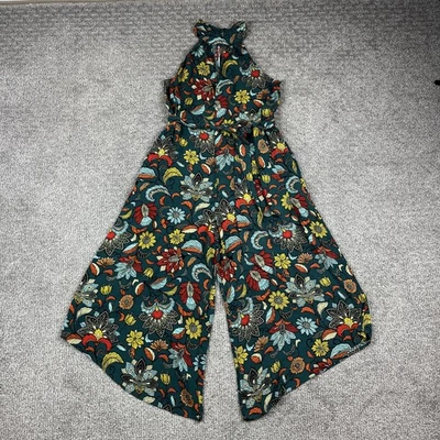 Mono Anthropologie Mujer Pequeño Verde Floral Halter Pierna Ancha Bolsillos Cinturón Foto 1 de 4