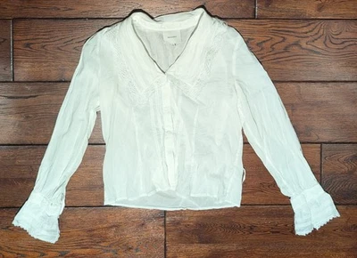 Camisa Top REFORMATION Ligera Blanca Algodón Encaje Bordada Abotonada Talla 8 Foto 1 de 4
