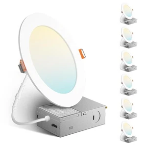 6 Pack 6 Inch 5CCT Ultra-Thin LED Recessed Ceiling Light with Metal Junction ... - Picture 1 of 8