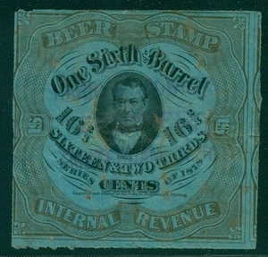 US #REA38e 16 2/3¢ Beer Tax Stamp, blue paper, no plate number, Scott $150.00 - Picture 1 of 1