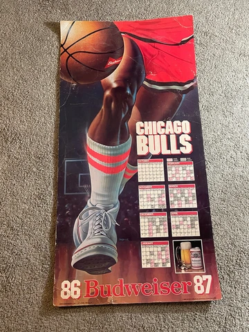 Jordan Calendar Poster NBA Chicago Bulls Basketball 1986-1987 Budweiser Ad 34” Cover