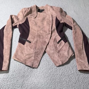 Bling Bling Long Sleeve Jacket Women's Tan Color Block Zipper Designer Style Top - Picture 1 of 9