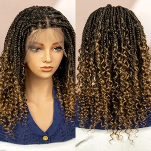14" Handmade Box Braided Wigs Full Lace Synthetic Braided Wigs Curly Boho Braids - Picture 1 of 11