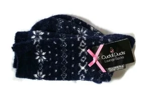 Cuddl Duds Socks Lounge Socks Plushfill - NAVY WHITE - (4-10) NWT - Brst Cancer - Afbeelding 1 van 1