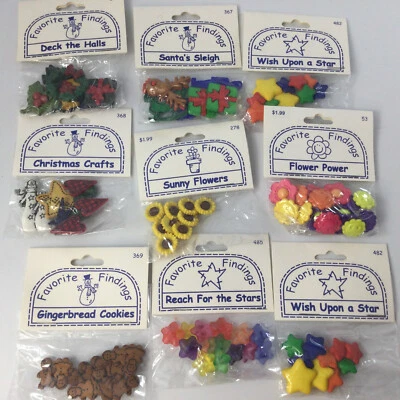 Favorite Findings Buttons Flowers Stars  Sewing Craft  Lot 9 Packages New - Image 1 of 4