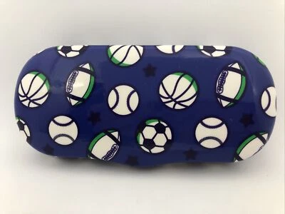 NEW Blue Sports Balls Kids Hard Clamshell Eyeglasses Case - Image 1 of 4