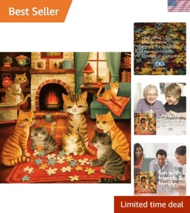 Purring Puzzlers 500-Piece Jigsaw Puzzle - Cute Cat Family Holiday Fun - Picture 1 of 10