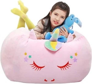Unicorn Stuffed Animal Toy Storage, Kids Bean Bag Chair Cover ONLY, Velvet Extra - Picture 1 of 5