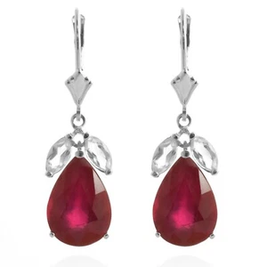 14K. GOLD LEVERBACK EARRING W/ RUBIES & WHITE TOPAZ (White Gold) - Picture 1 of 8