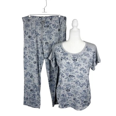 Conjunto de pijama Lucky Brand para mujer grande gris azul sensación suave floral camisa pantalones dormir Foto 1 de 4