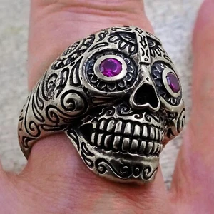 Sugar Skull Ring With Red Eyes Size 8.5 Out of Production - Picture 1 of 3