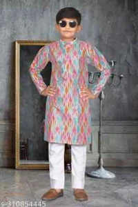 Indian Wear Art Silk Kurta Pajama Set For Boys  Kids - Picture 1 of 3