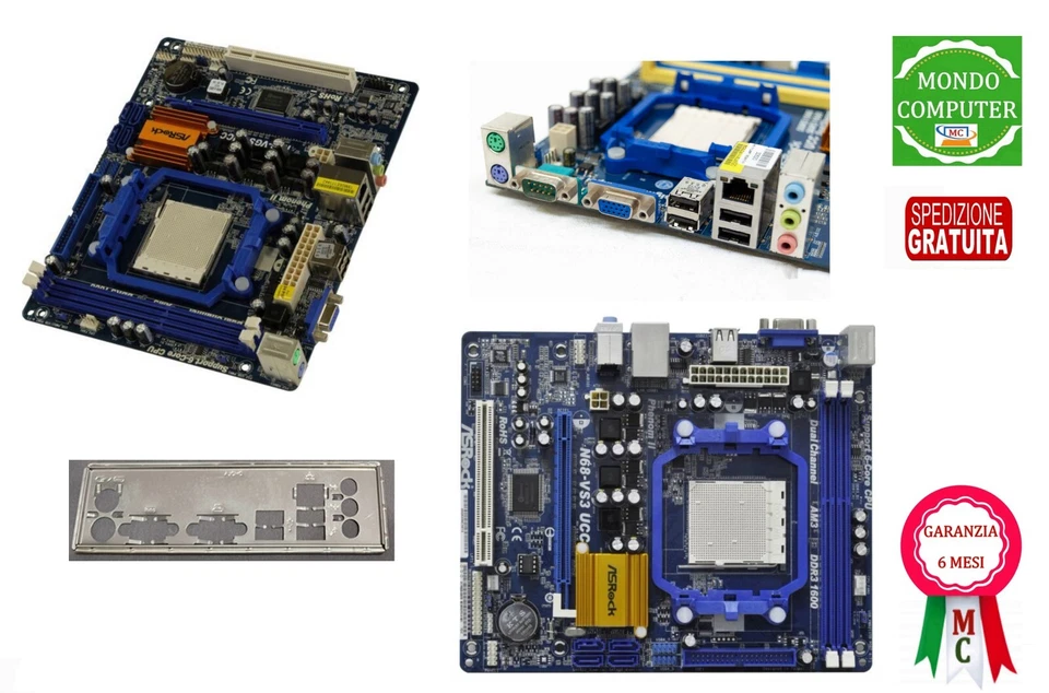 SCHEDA MADRE ASROCK N68-VS3 UCC SOCKET AM3 + CPU AMD + DISSIPATORE + RAM - Immagine 1 di 1