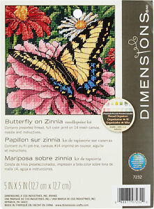 Dimensions Butterfly On Zinnia Needlepoint Kit 5" X 5" Flowers 7232