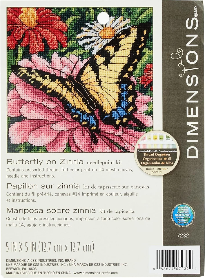 Dimensions Butterfly On Zinnia Needlepoint Kit 5" X 5" Flowers 7232 - Image 1 of 1