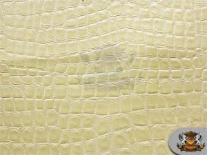 Vinyl Shiny Embossed Crocodile IVORY Fake Leather Upholstery Fabric BTY - Picture 1 of 3