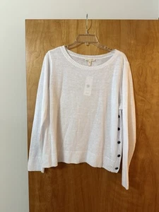 Suéter Suéter Tejido de Lino Orgánico EILEEN FISHER Top Cuello Barco Nuevo con Etiquetas Blanco XL - Imagen 1 de 11