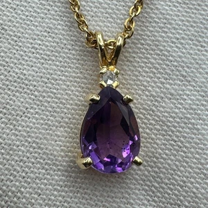 "Collar de oro macizo de 14k con colgante de amatista de 14k / 3,33 gramos / 18"" de largo" - Imagen 1 de 15