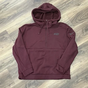 Nike Hoodie Mens M Red Half Zip Pullover Athletic Swoosh Logo Kangaroo Pocket - Picture 1 of 3