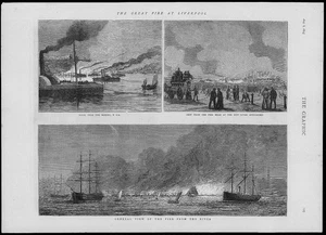 1874 - Impresión antigua LIVERPOOL Great Fire Mersey River Boats Sea Approachs (282) - Imagen 1 de 1