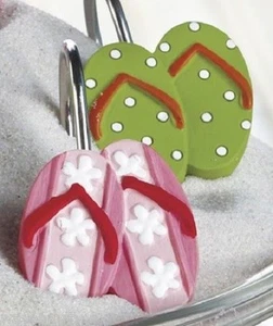 Nautical Beach Seaside Flip Flop Sandal Shower Curtain Hooks Tropical Bath Decor - Picture 1 of 1