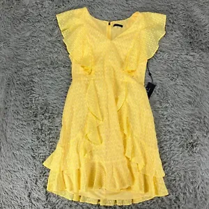 Tommy Hilfiger V-Neck Ruffle Dress NWT Women's 12 Yellow Swiss Dot Colorful - Picture 1 of 11