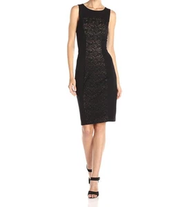 NUEVO VESTIDO DE PUNTA DE CONTRASTE BCBGMAXAZRIA NEGRO LEONA ENCAJE / M856A TALLA L - Imagen 1 de 2