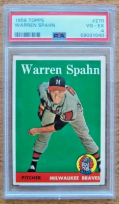 1958 Topps PSA 4 en muy buena condición-ex #270 Warren Spahn Milwaukee Braves (sin pliegues) Foto 1 de 4